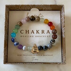 NWT Multicolor Chakra Semi Precious Stretch Healing Bracelet with Gold Charm